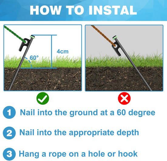 Piquets de tente YONO 30 cm - Piquets de tente Camping et Survie - Chevilles de sol en aluminium - 12 pièces