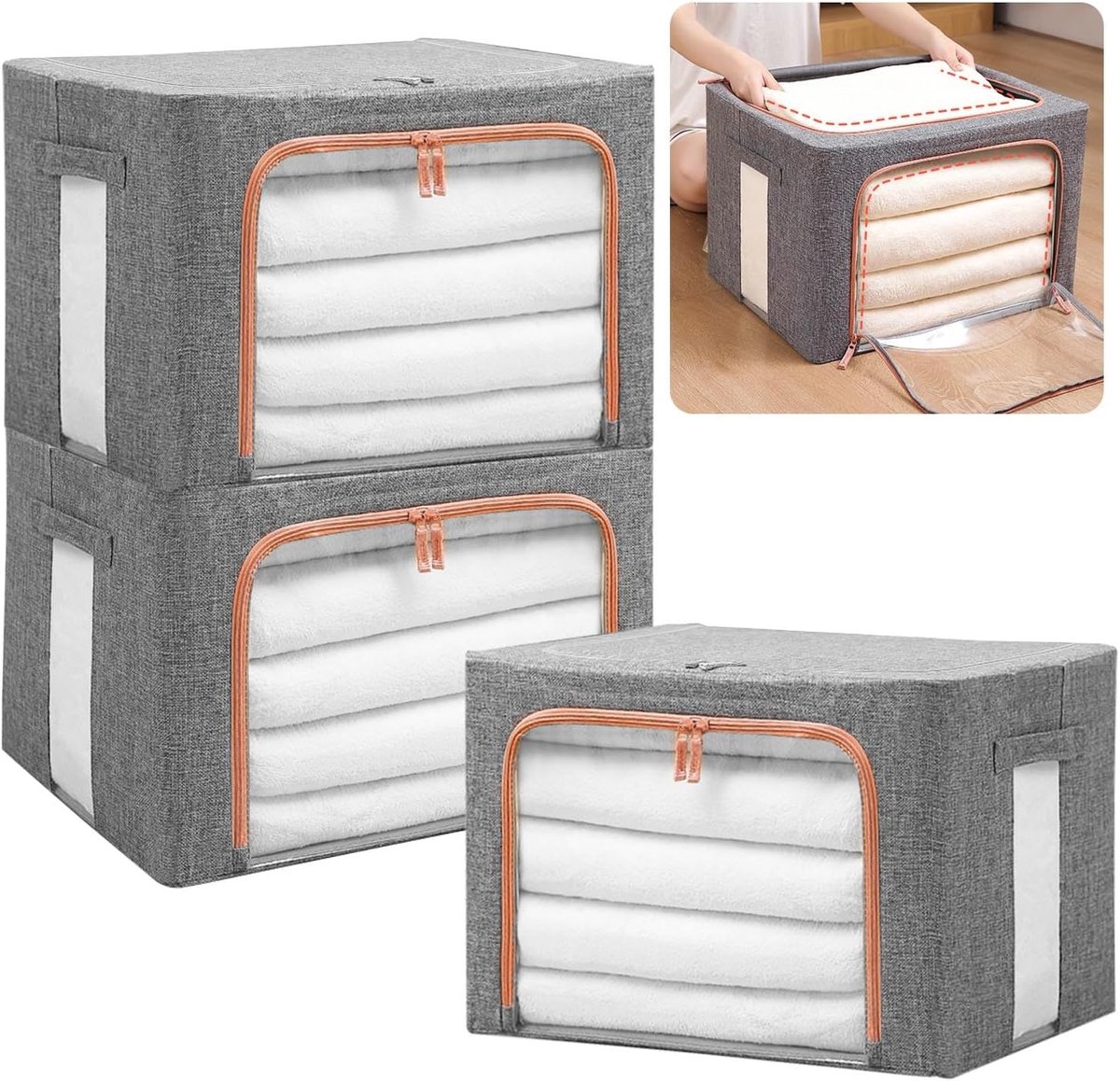 Opbergtassen met Metalen Frame - Stijlvolle Kledingopslag - 3 Stuks - 66L