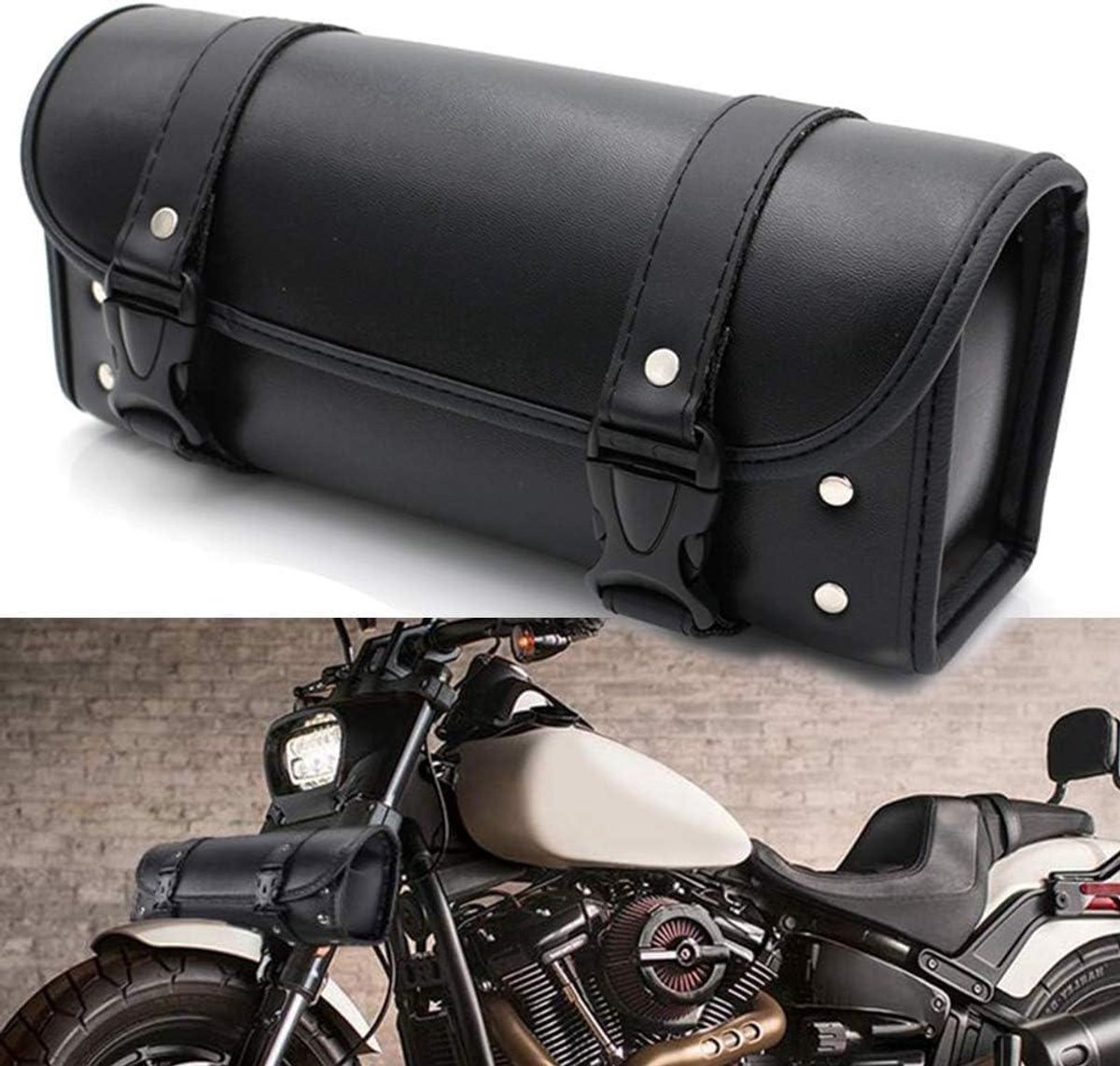 Allecto Plus - Universele zadeltas voor motorfiets van PU-leer | Water- en hittebestendig | Met 2 riemen | Geschikt voor de meeste motorfietsen.