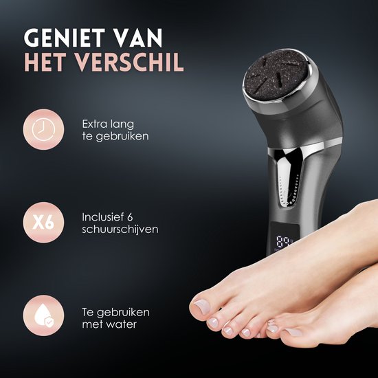 Beeperfect® Elektrische Eeltverwijderaar met Stofzuigsysteem - Voetvijl - Eeltvijl - IPX7 Waterdicht - Gratis Pedicure set - Inclusief 6 Eeltschijven - Zwart