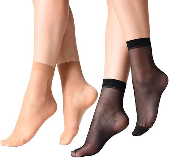 Bas femme - 10 paires - Ultra fins cheville - Chaussettes été soyeuses - Chaussettes hautes transparentes - Chaussettes respirantes - Taille 37-43 - Zwart et beige