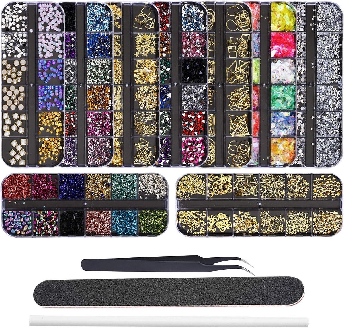 9 Dozen Steentjes voor Nageldecoraties met Pincet en Nagelvijl