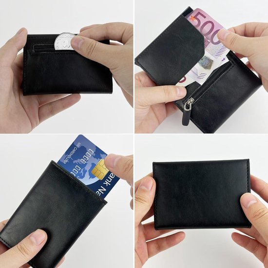 Premium Men's Wallet RFID Protection Card Holder Business Wallet Finest A Genuine Leather mogdi Nano Mini Duo Wallet, Black, elegant