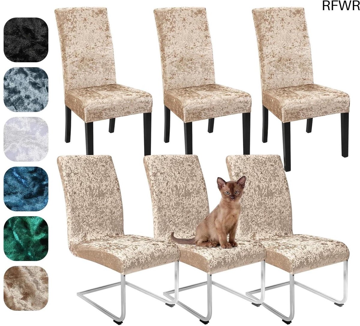 RFWR® Fluwelen Stoelhoezen Set van 4/6 – Stretch, Afneembaar en Wasbaar voor Eetkamer en Bruiloft