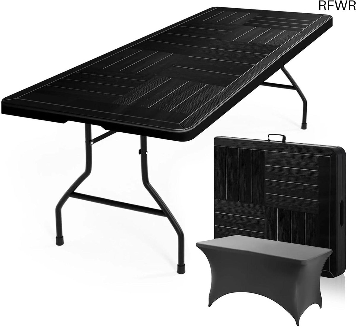 RFWR® Luxe Inklapbare Tuintafel met Grijze Tafelrok - Ideaal voor Camping, Picknick en Balkon - Stevige Vouwtafel tot 250 KG