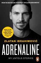 Boek 'Adrenaline' met de titel en auteursnaam Zlatan Ibrahimović. Grijze achtergrond, close-up van Zlatan.