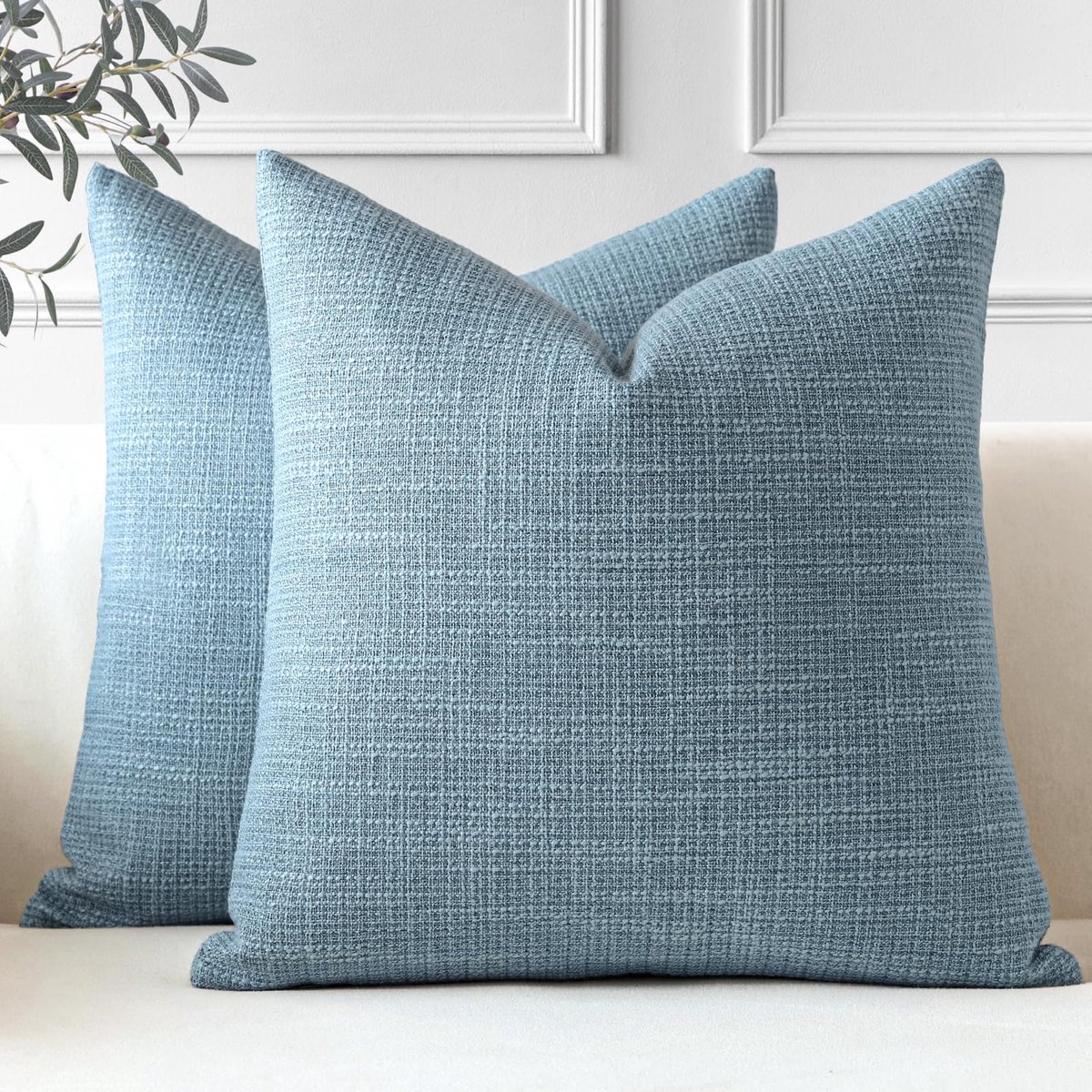 Ibenzoa Set van 2 Luxe Linnen Kussenhoezen voor Stijlvolle Interieurdecoratie in Blauw (40x40cm)