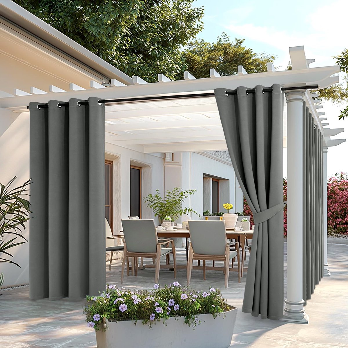 Ibenzoa® Weerbestendige en Ondoorzichtige Buitengordijnen met Ringen voor Zonwering en Privacy
