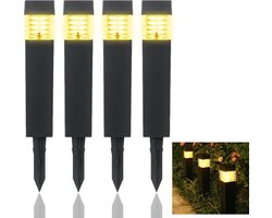 Solar priklampen voor buiten - Set van 4 stuks (6*39CM) -Padverlichting- Rond - RVS -buitenlampen - Priklamp op zonne-Solar Grondspots -Tuinverlichting op zonne