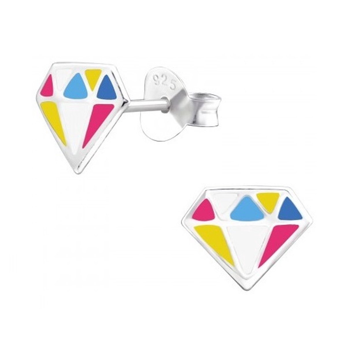 Oorbellen - Kinderoorbellen - 925 Sterling Zilver - Zilver - Regenboog Diamant