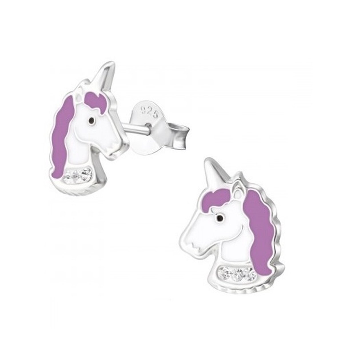Oorbellen - Kinderoorbellen - 925 Sterling Zilver - Zilver - Unicorn - Eenhoorn - Regenboog