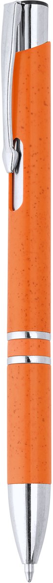 10 Balpennen met Drukknop gemaakt van tarwevezel en ABS met zilveren details. Kleur Oranje Blauwe inkt. Model Hayedo