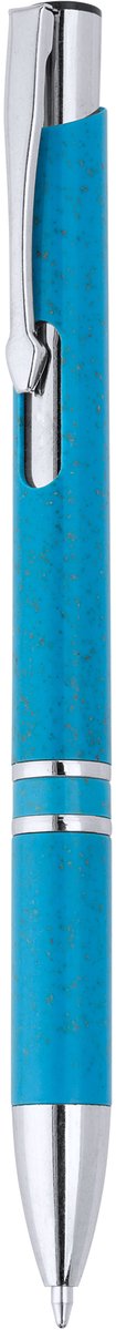 10 Balpennen met Drukknop gemaakt van tarwevezel en ABS met zilveren details. Kleur Blauw Blauwe inkt. Model Hayedo