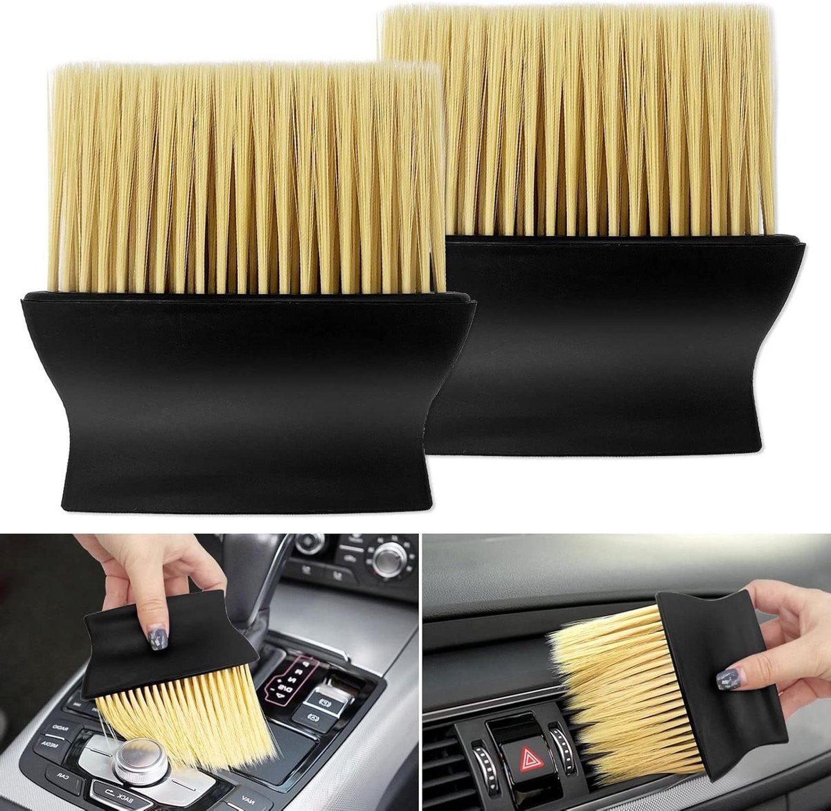 Image of 2 stuks Interieur Stofborstel Set voor Krasvrije Reiniging van Auto Dashboard, Stoel en Airconditioning Vent - Geel