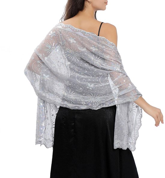 RuiChy Dames Pailletten Sjaal, Glanzende Metalen Sjaal Metalen Pailletten Metalen Lange Dunne Sjaal voor Volwassenen Disco Kostuumaccessoires Jaren 80 Fancy Party Halloween, Goud, AS