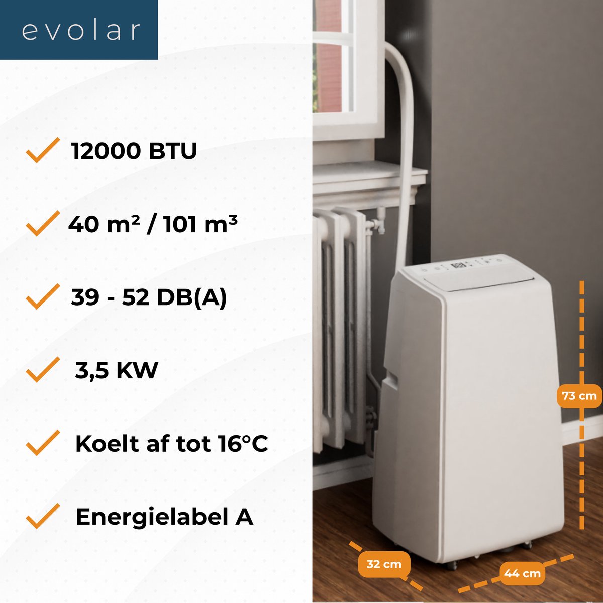 Evolar EVO-SAP12CHW Mobiele Split Airco 12000BTU WiFi 4-in-1 thumbnail 8