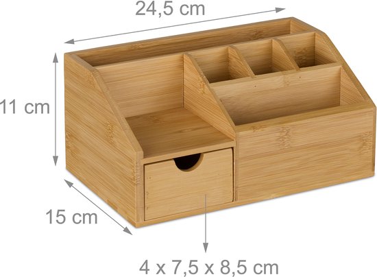 organiseur de bureau - avec tiroir - 6 compartiments - bambou
