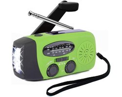 Noodradio - Noodradio Opwindbaar - 2000 mAh - Noodradio Solar Opwindbaar - Oplaadbaar & Op Batterijen - Powerbank - Solar - Zaklamp - Voor Rampen/Camping - Handmatige Crank - Groen