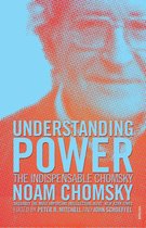 Livre 'Understanding Power' de Noam Chomsky, avec un fond pointillé orange et bleu.