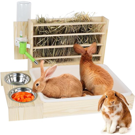 Houten Groepsvoederbak voor Cavia's en Konijnen | DRD Knaagdierwinkel