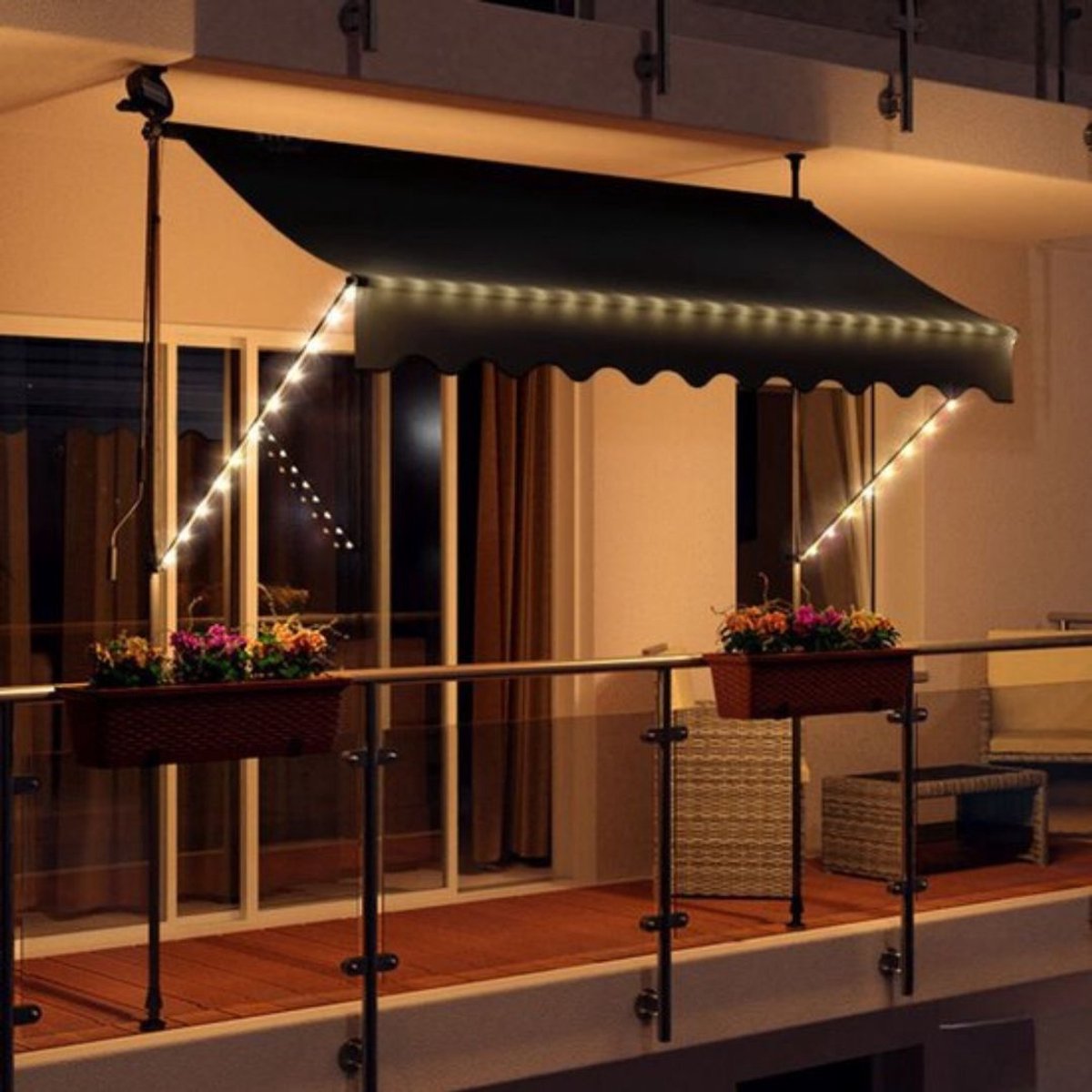 Yolo-deals - Klemluifel met LED verlichting - Solar - 250cm - UV bestendig - Antraciet
