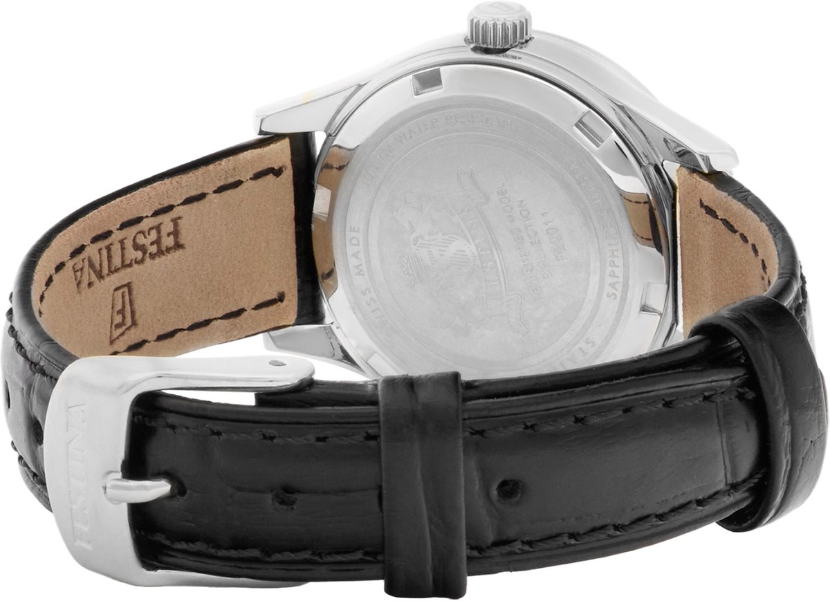 Festina Jurk Horloge F20691/2 Zilver - Klassiek RVS Met Leren Band