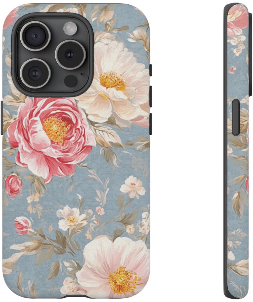 Romantisch Roze-Wit Bloemenpatroon – Telefoonhoesje Geschikt voor iPhone 15 Pro