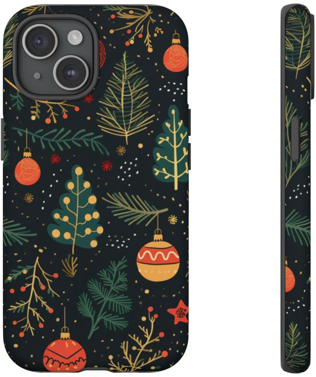Kerstversiering en Dennentakken Patroon – Telefoonhoesje Geschikt voor iPhone 15