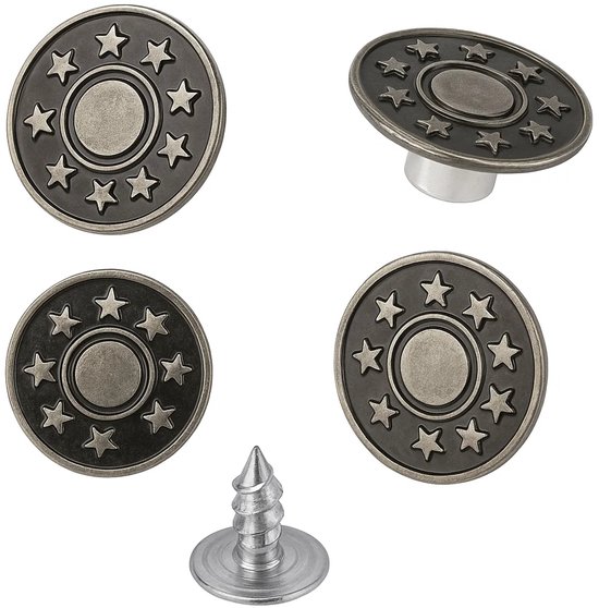 5 Pièces Boutons de Jeans avec Vis I Boutons de Jeans I Boutons de Remplacement I Zwart avec Étoiles Argentées