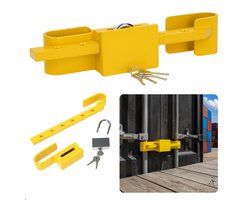 Cheqo® Containerslot Geel – Verstelbaar Containerslot 23-43 cm – Trailer- en Containerslot voor Vrachtwagens & Opleggers – Gemaakt van Gehard Staal – Anti-Diefstal Slot met Sleutels – Beveiliging voor Transport & Zeecontainers