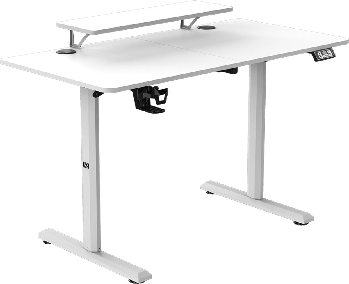 Ultradesk HIGHLANDER – Bureau voor Gaming, Home Office & Kantoor – Wit – 120 x 60 cm – Elektrisch verstelbaar – Ergonomisch