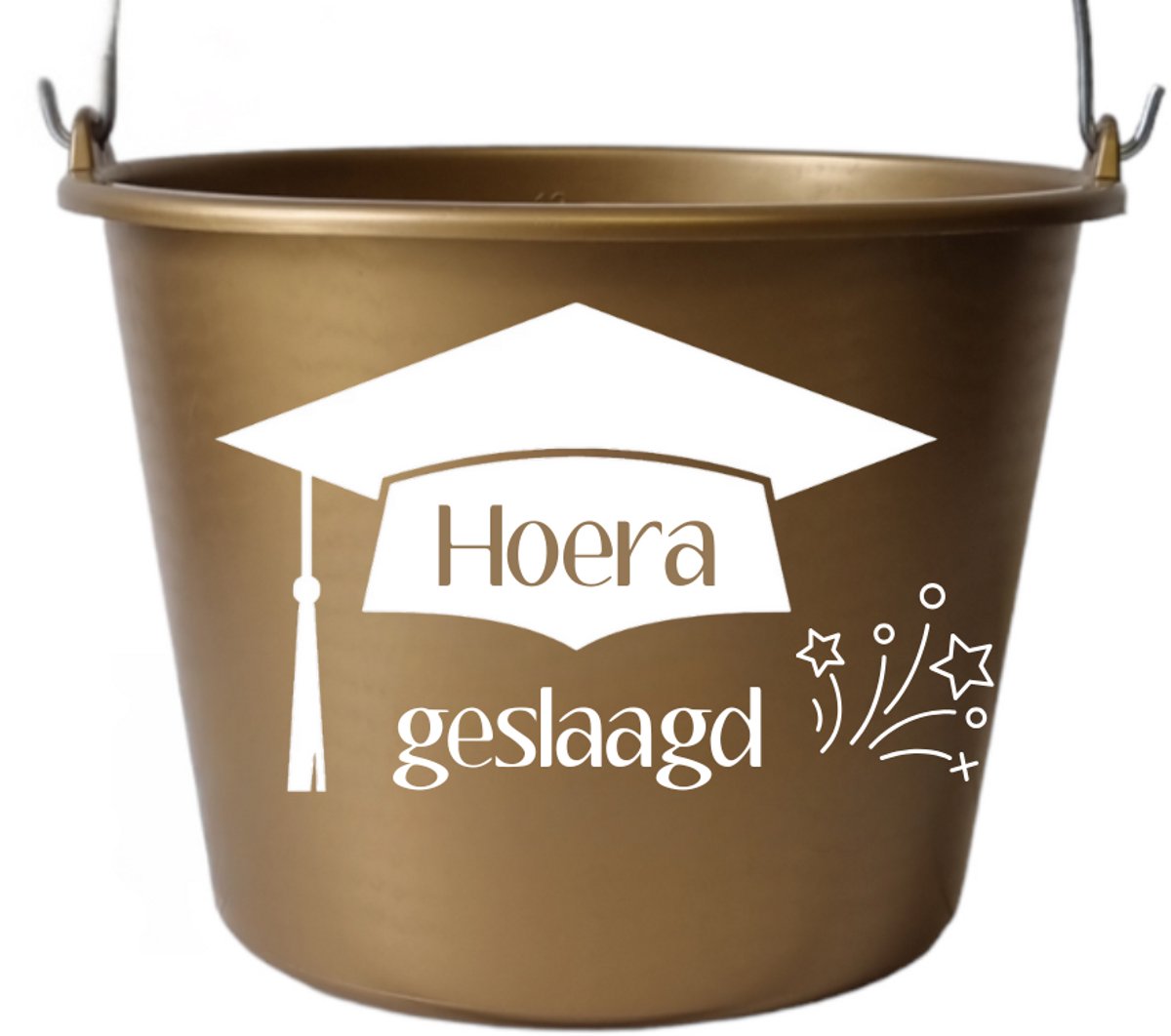 Whoopz-Emmer-Bedrukt-Cadeau-Hoera-Geslaagd-klusemmer-GOUD-wit