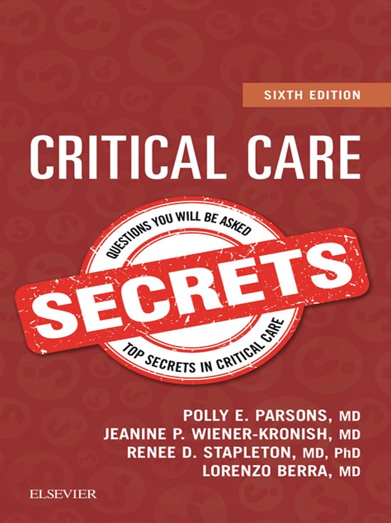 Couverture du livre : 'Critical Care Secrets', Sixième Édition. Fond rouge avec des points d'interrogation.