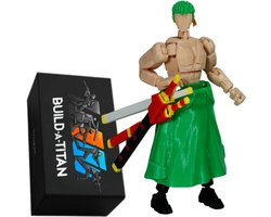 Build-a-Titan™ Triple Blade Warrior Zoro – Poseerbare Actiefiguur met 3 Katanas – Volledig Gemonteerd – Verwisselbare Armen en Hoofd – Anime-Inspiratie – 13 cm