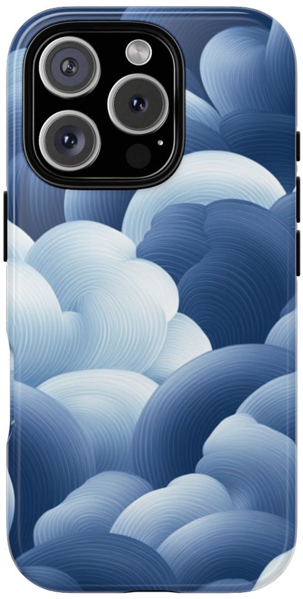 Blauw-Wit Wolkenpatroon – Glanzend Stevig Telefoonhoesje Geschikt voor iPhone 16 Pro