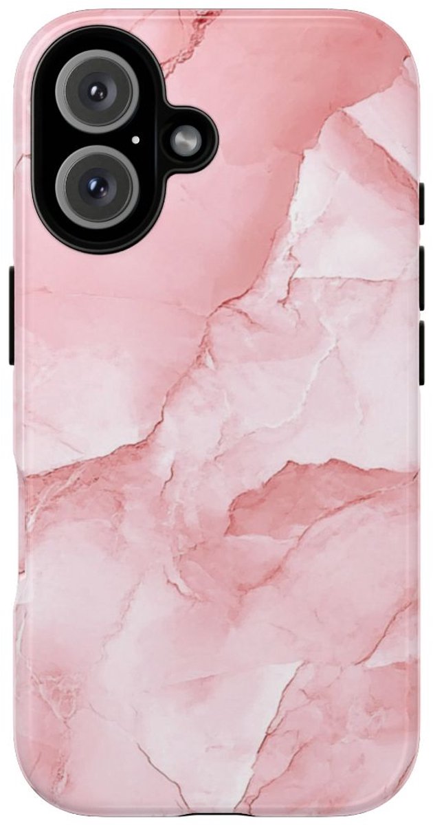 Roze Marmerstructuur met Glanzende Afwerking – Telefoonhoesje Geschikt voor iPhone 16
