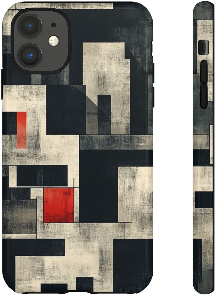 Abstract Geometrisch Patroon met Rode Accenten – Telefoonhoesje Geschikt voor iPhone 11