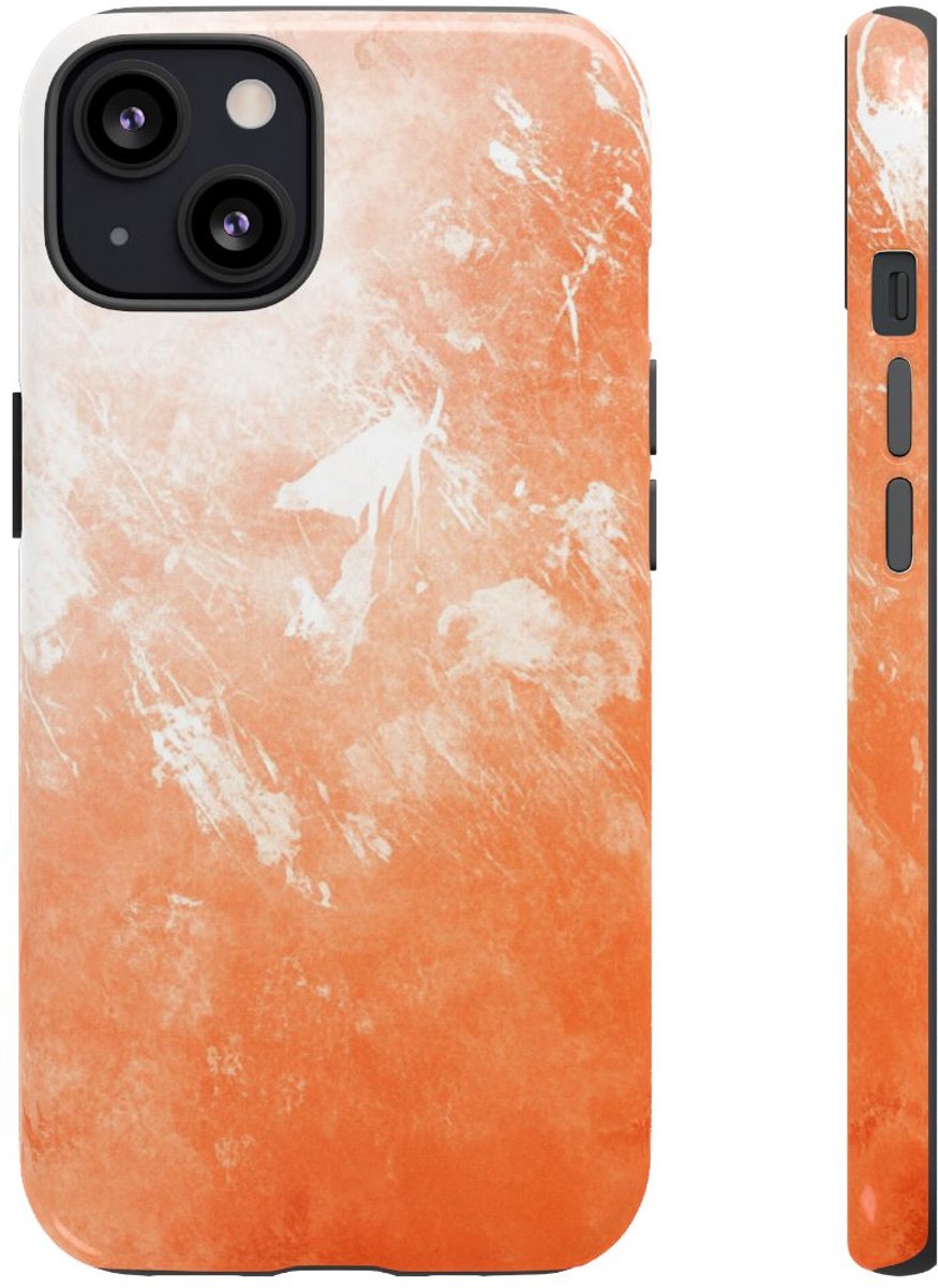 Oranje Schilderachtige Textuur – Glanzend Stevig Telefoonhoesje Geschikt voor iPhone 13