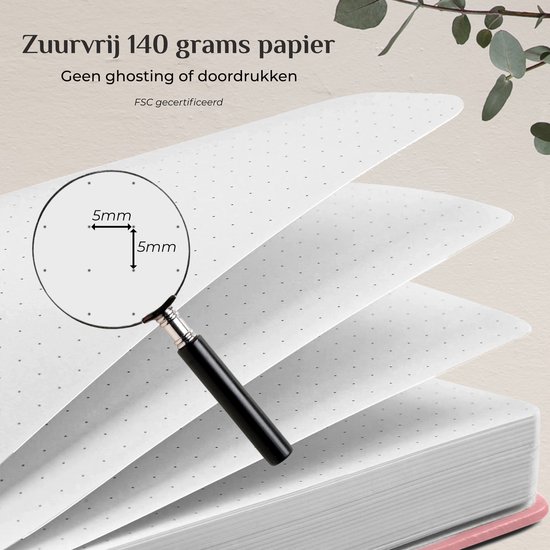 Systemyze Bullet Journal – Notitieboek A5 – Journal Notebook – Hardcover Vegan Leer – Roze