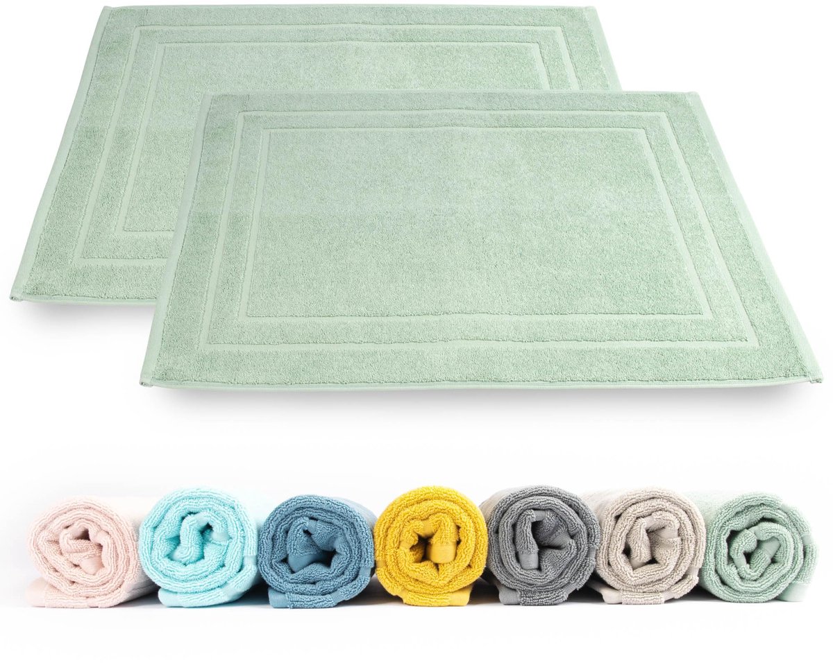 Rinsl badmattenset, 2 stuks | Douchemat van 100% katoenen badstof, 50x70 cm | Badmat 700 g/m² | Snel drogend, absorberend, wasbaar (Celadon Green)