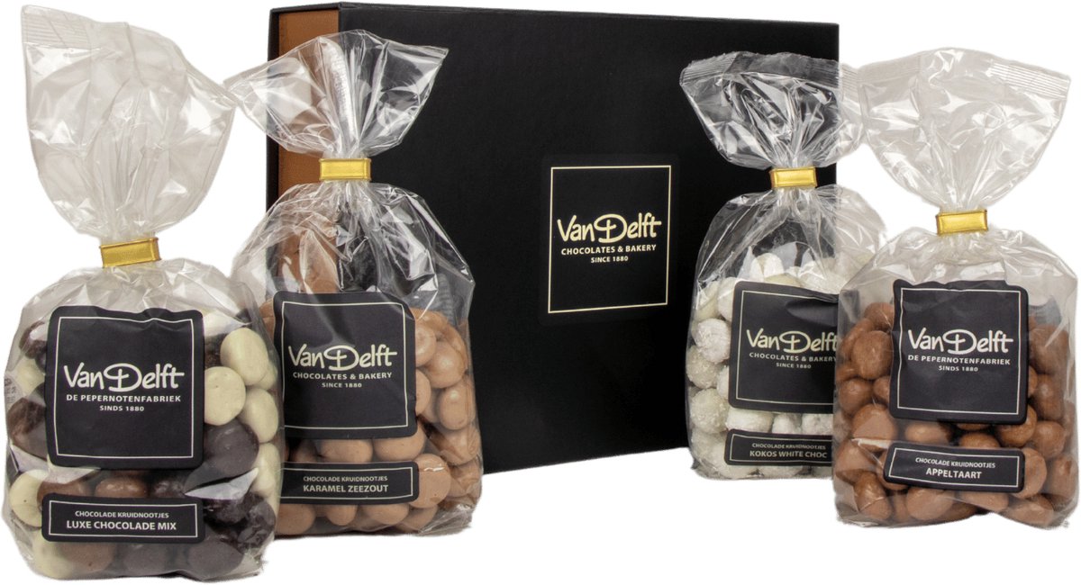 Van Delft - Giftbox 4-Pack Dutch Delights - Kruidnoten Cadeau - Personeelsgeschenk - Sinterklaas geschenk