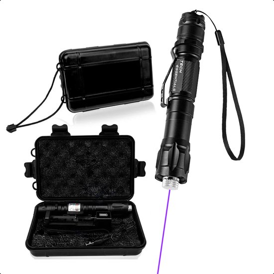 Tech Essentials® Professionele Laserpen Paars - Klasse II - Met Case - Oplaadbaar - Inclusief Batterijen En Oplader - Extra Krachtig | Pointer - Gadget - Lichtjes