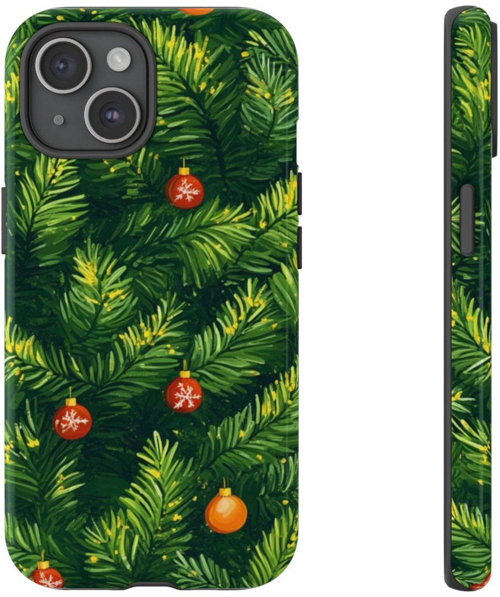 Kerst Dennentakken met Versieringen – Telefoonhoesje Geschikt voor iPhone 15
