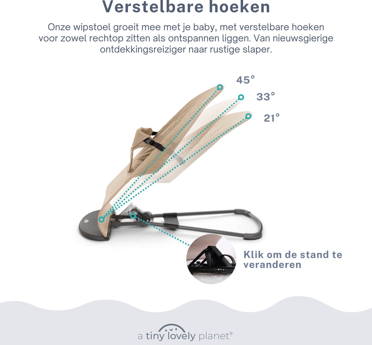 A Tiny Lovely Planet - Wipstoel - Babyschommelstoel - Baby Swing - Wipstoeltjes - 3 Verstelbare Hoeken - Beige – foto 4