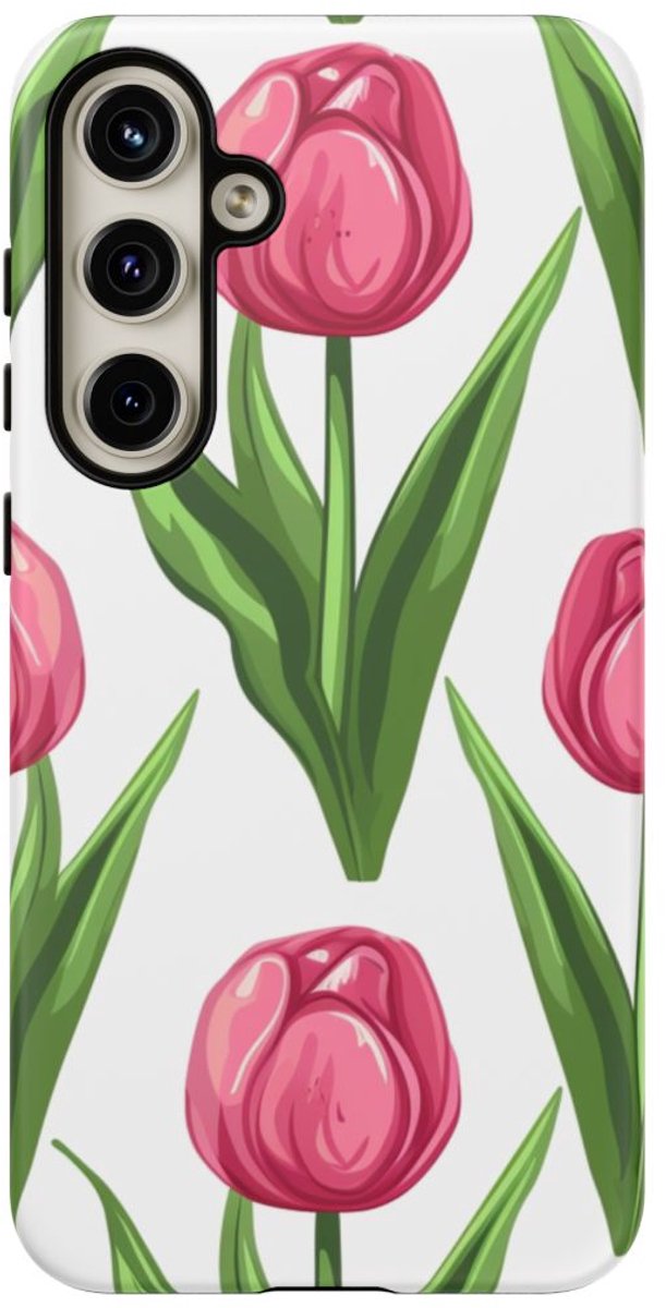 Roze Tulp Bloemenpatroon – Telefoonhoesje Geschikt voor Samsung Galaxy S24 Plus
