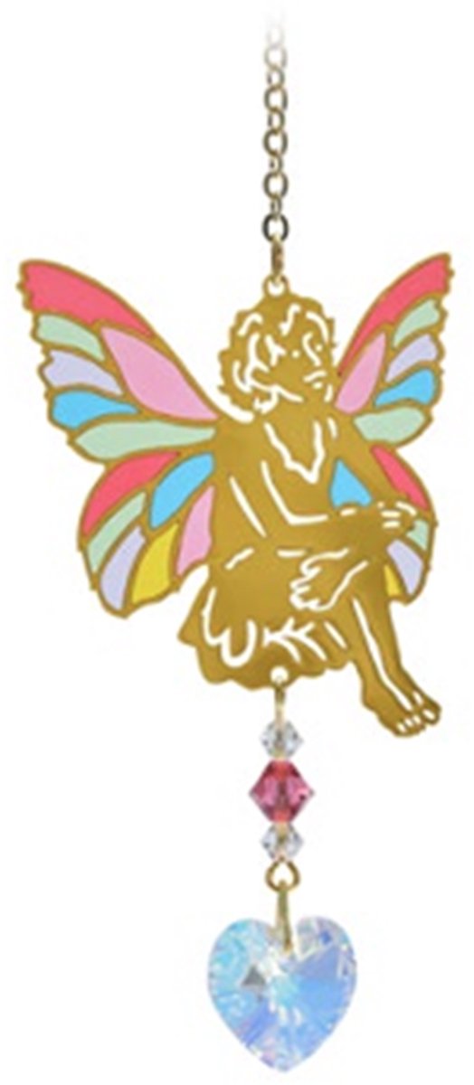 Suncatcher/Zonvanger/Zonnevanger - Sitting Fairy Confetti - Crystal Dreams - Handgemaakt - 20mm Kristal - L20cm