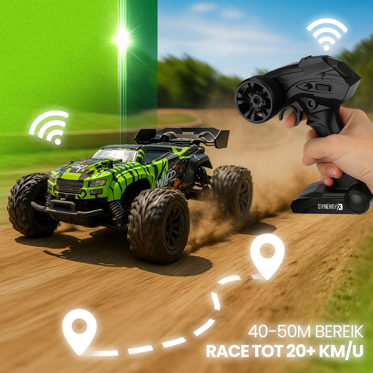 Synergyx® Bestuurbare Auto - RC Afstandsbestuurbare Raceauto met 2 Accu's - Speelgoed voor Jongens & Meisjes - voor Binnen & Buiten - Radiografisch Afstandbestuurbaar - Auto Bestuurbaar - Volwassenen & Kinderen — afbeelding 9
