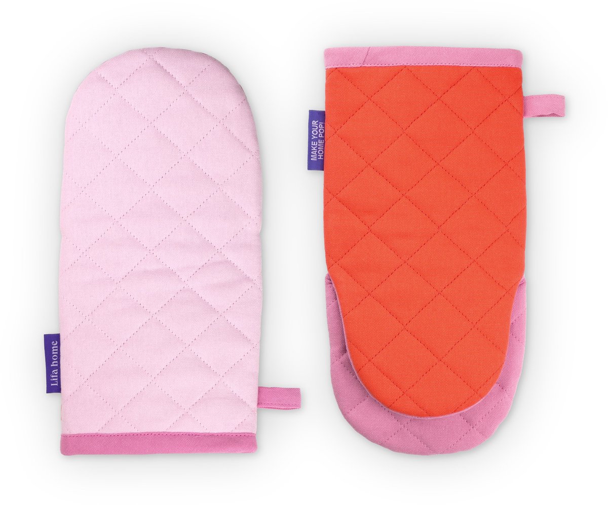 Lifa home Coral Kiss Keuken Ovenwanten set – 15 x 30 cm – 2 stuks – Roze