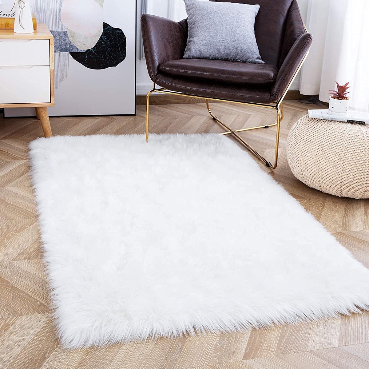 Ibenzoa® Zachte en Warme Imitatie Schapenvacht Vloerkleed voor Bank of Bed, 60 x 90 cm, Wit