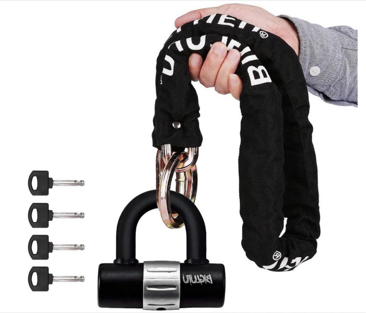 WNHB® Heavy-Duty Motorslot – 120 cm Kettingslot met 16 mm U-Slot – Snijbestendig 10 mm Dikke Ketting met 4 Sleutels – Voor Motorfiets Fiets Scooter Poort en Generator